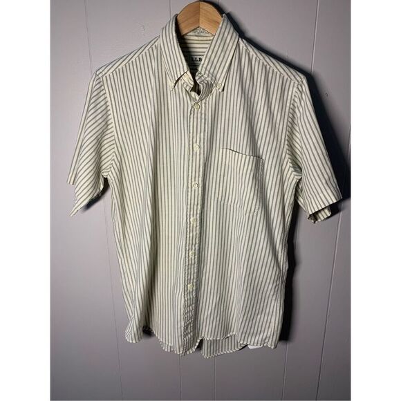 L.L. Bean Mens Shirt Striped Button Up Pocket Short Sleeve Size 15.5 - Picture 1 of 7
